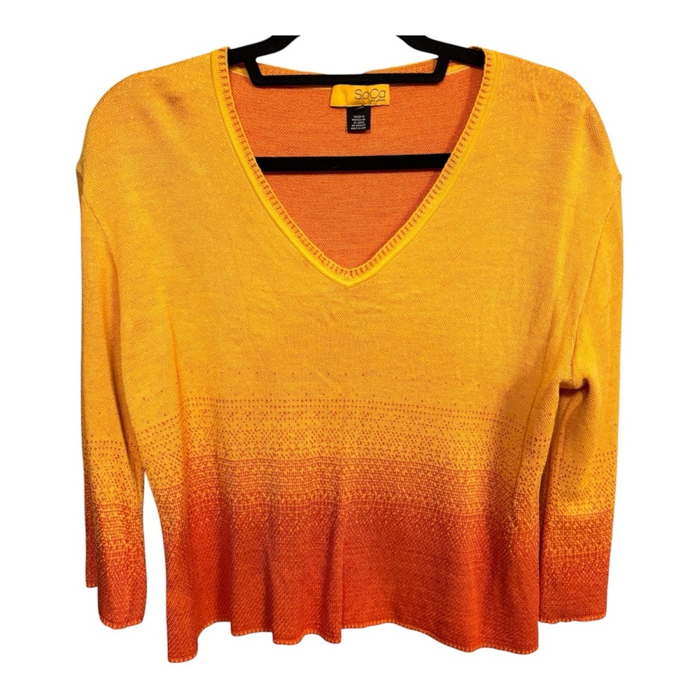 St. John SoCa Yellow and Orange Ombré Knit V-neck Sweater Sz S(fits M) GUC